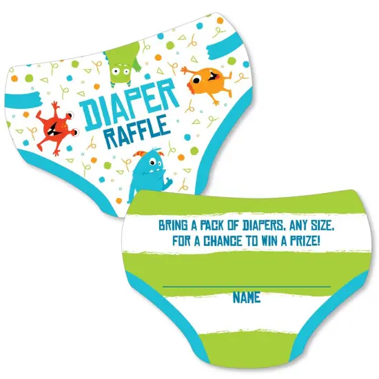 Big Dot of Happiness Monster Bash - Diaper Shaped Raffle Ticket Inserts - Little Monster Baby Shower Activities - Diaper Raffle Game - Set of 24 {1}