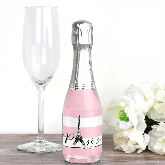 Big Dot of Happiness Paris, Ooh La La - Mini Wine & Champagne Bottle Label Stickers - Paris Themed Baby Shower Birthday Party Favor Gift - Set of 16 {3}