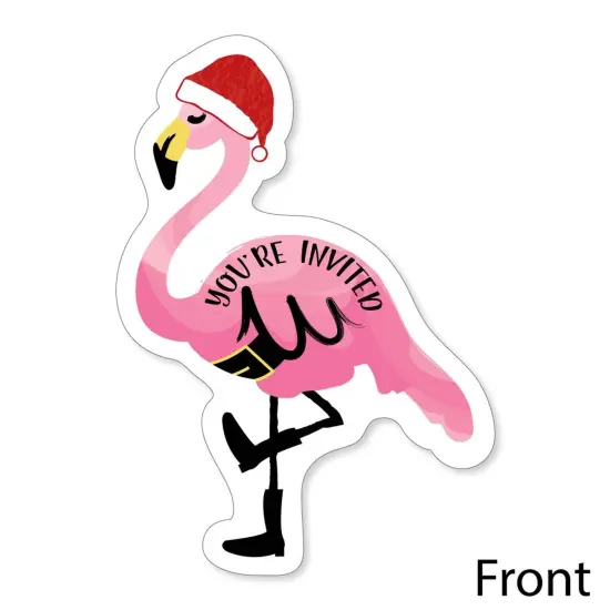 Big Dot of Happiness Flamingle Bells - Shaped Fill-in Invitations - Tropical Christmas Party Invitation Cards with Envelopes - Set of 12 {3}