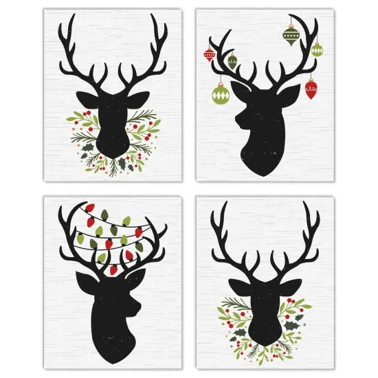 Big Dot of Happiness Rustic Reindeer - Unframed Holiday and Christmas Linen Paper Wall Art - Set of 4 - Artisms - 8 x 10 inches {1}