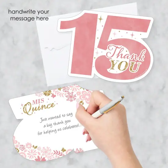 Big Dot of Happiness Mis Quince Anos - Shaped Thank You Cards - Quinceanera Sweet 15 Birthday Party Thank You Note Cards with Envelopes - Set of 12 {3}