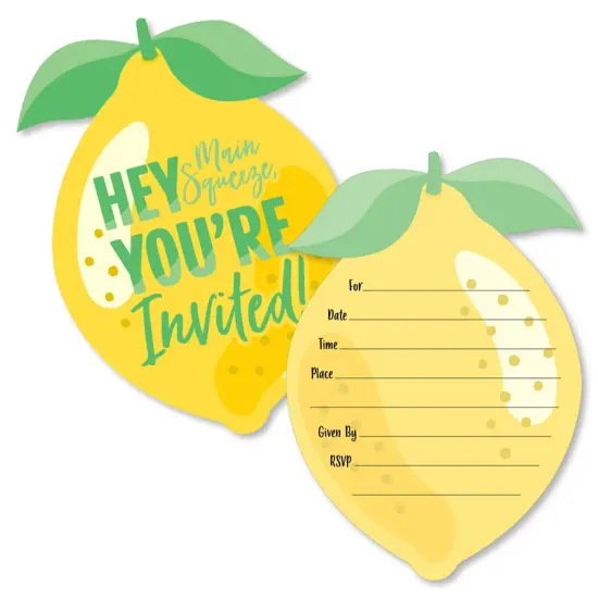 Big Dot of Happiness So Fresh - Lemon - Shaped Fill-in Invitations - Citrus Lemonade Party Invitation Cards with Envelopes - Set of 12 {1}