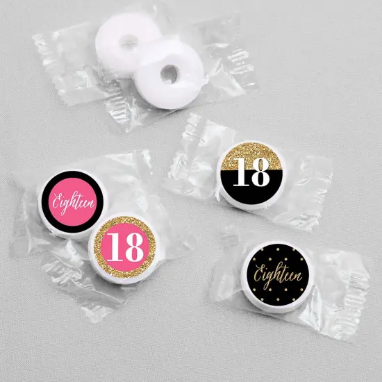 Big Dot of Happiness Chic 18th Birthday - Pink, Black and Gold - Round Candy Sticker Favors - Labels Fits Chocolate Candy (1 sheet of 108) {4}