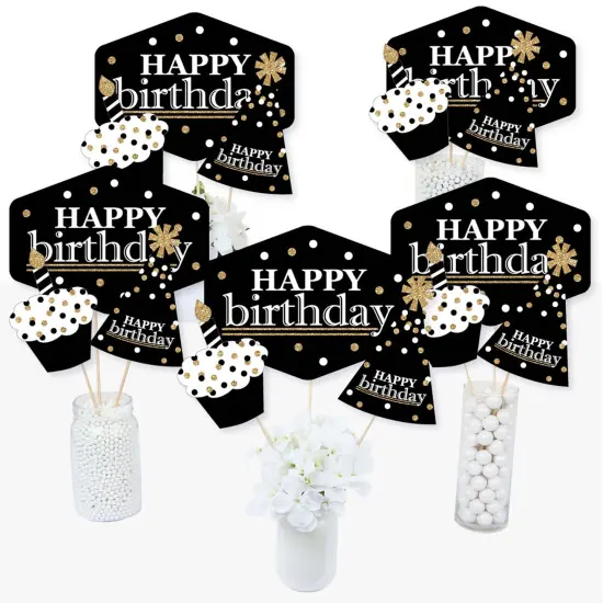 Big Dot of Happiness Adult Happy Birthday - Gold - Birthday Party Centerpiece Sticks - Table Toppers - Set of 15 {3}