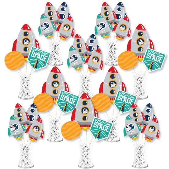 Big Dot of Happiness Blast Off to Outer Space - Rocket Ship Baby Shower or Birthday Party Centerpiece Sticks - Showstopper Table Toppers - 35 Pieces {1}