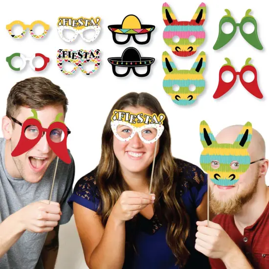 Big Dot of Happiness Let's Fiesta Glasses & Masks - Paper Card Stock Fiesta Photo Booth Props Kit - 10 Count {3}