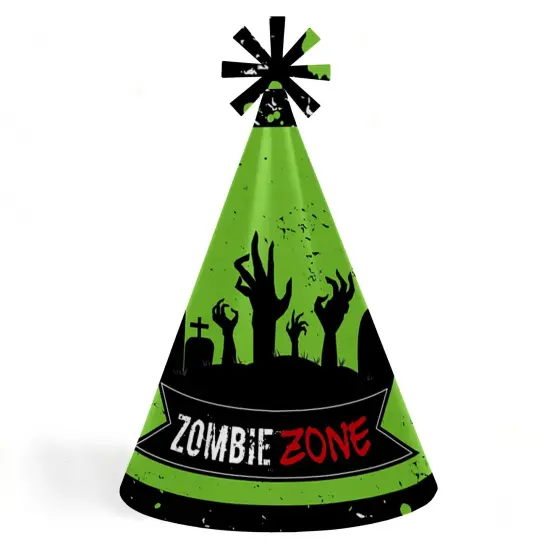 Big Dot of Happiness Zombie Zone - Cone Happy Birthday Zombie Crawl Party Hats for Kids and Adults - Set of 8 (Standard Size) {1}
