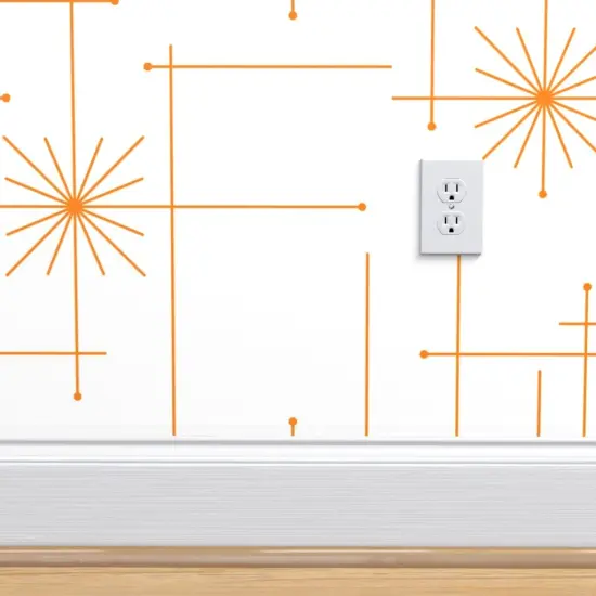 Pre-Pasted Wallpaper 2FT Wide Mid Century Atomic Starbursts White Orange Stars Abstract Modern Bold Sun Custom Pre-pasted Wallpaper by Spoonflower {4}