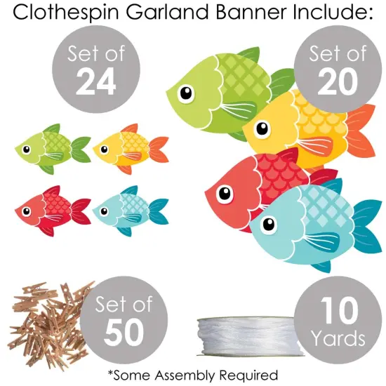 Big Dot of Happiness Let's Go Fishing - Fish Themed Birthday Party or Baby Shower DIY Decorations - Clothespin Garland Banner - 44 Pieces {6}