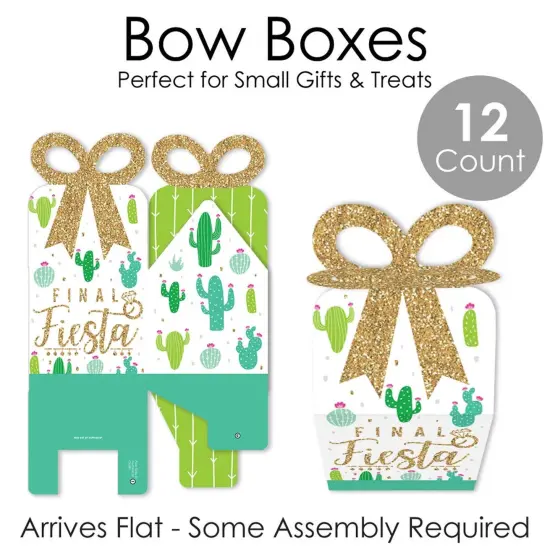 Big Dot of Happiness Final Fiesta - Square Favor Gift Boxes - Last Fiesta Bachelorette Party Bow Boxes - Set of 12 {7}