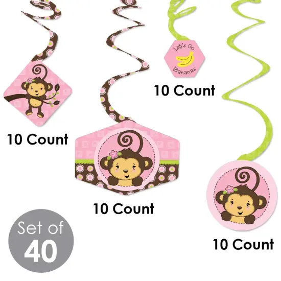 Big Dot of Happiness Pink Monkey Girl - Baby Shower or Birthday Party Hanging Decor - Party Decoration Swirls - Set of 40 {6}