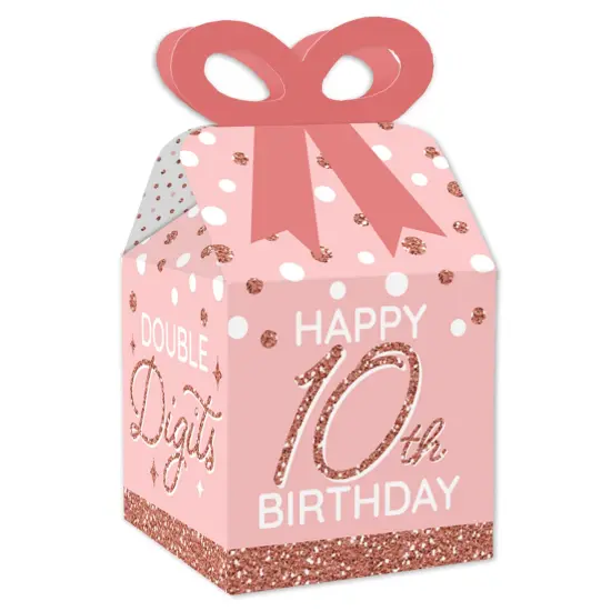 Big Dot of Happiness 10th Pink Rose Gold Birthday - Square Favor Gift Boxes - Happy Birthday Party Bow Boxes - Set of 12 {1}