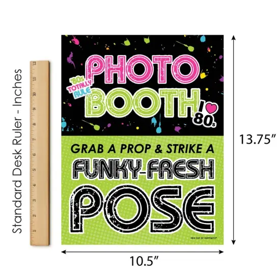 Big Dot of Happiness 80's Retro Photo Booth Sign - Totally 1980s Party Decor - Printed on Sturdy Plastic - 10.5" x 13.75" - Sign with Stand - 1 Piece {7}