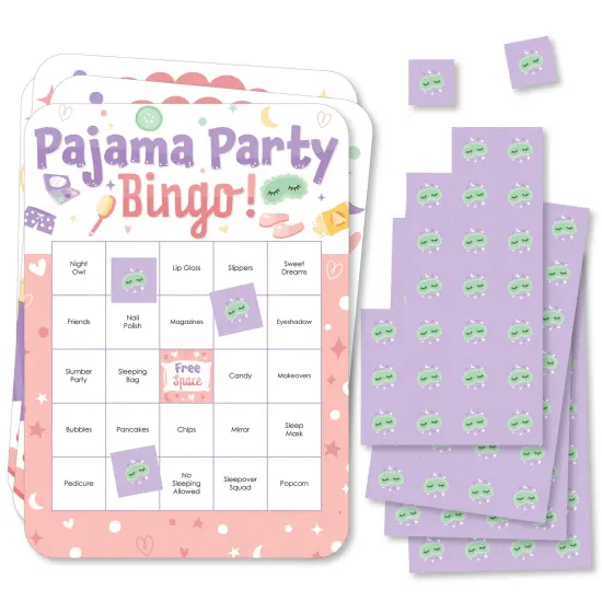 Big Dot of Happiness Pajama Slumber Party - Bingo Cards and Markers - Girls Sleepover Birthday Party Bingo Game - Set of 18 {1}