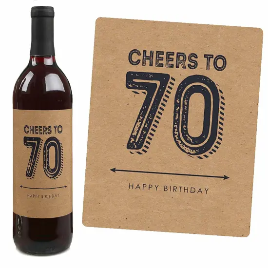 Big Dot of Happiness 70th Milestone Birthday - Birthday Gift For Men - Wine Bottle Label Stickers - Set of 4 {7}