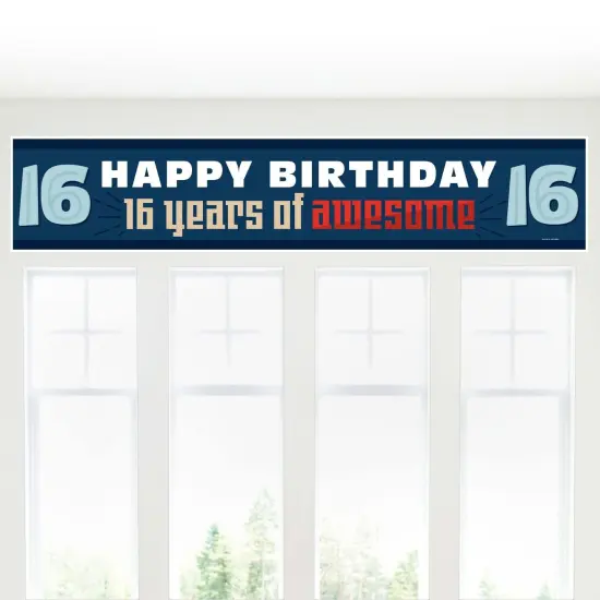 Big Dot of Happiness Boy 16th Birthday - Happy Birthday Sweet Sixteen Decorations Party Banner {6}