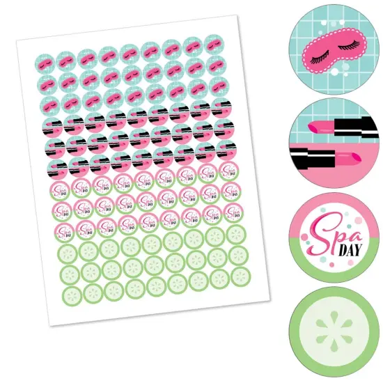 Big Dot of Happiness Spa Day - Girls Makeup Party Round Candy Sticker Favors - Labels Fits Chocolate Candy (1 sheet of 108) {3}