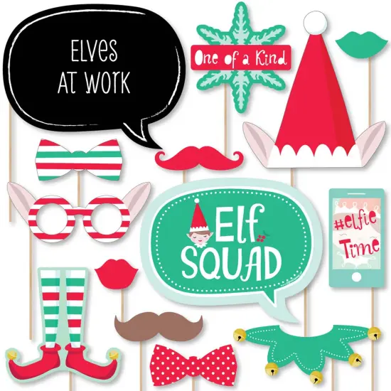 Big Dot of Happiness Elf Squad - Kids Elf Christmas and Birthday Party Photo Booth Props Kit - 20 Count {1}