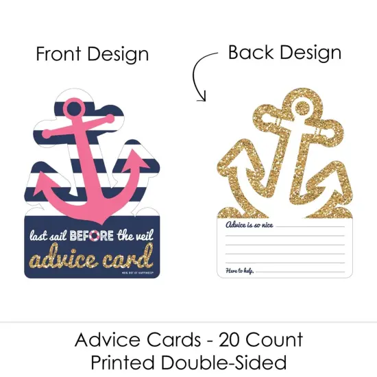 Big Dot of Happiness Last Sail Before the Veil - Anchor Wish Card Nautical Bachelorette Party Activities - Shaped Advice Cards Game - Set of 20 {4}