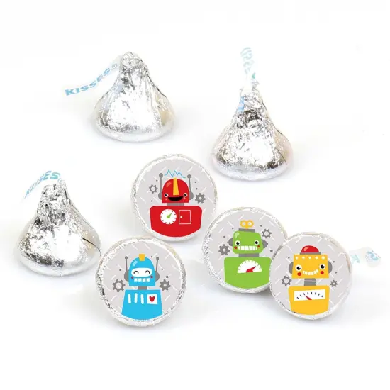 Big Dot of Happiness Gear Up Robots - Birthday Party or Baby Shower Round Candy Sticker Favors - Labels Fits Chocolate Candy (1 sheet of 108) {1}