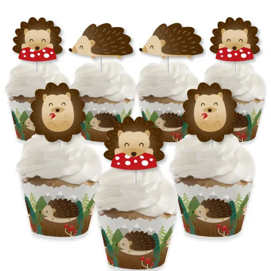 Big Dot of Happiness Forest Hedgehogs - Cupcake Decoration - Woodland Birthday Party or Baby Shower Cupcake Wrappers and Treat Picks Kit - Set of 24 {1}