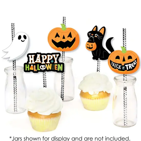 Big Dot of Happiness Jack-O'-Lantern Halloween - Paper Straw Decor - Kids Halloween Party Striped Decorative Straws - Set of 24 {6}
