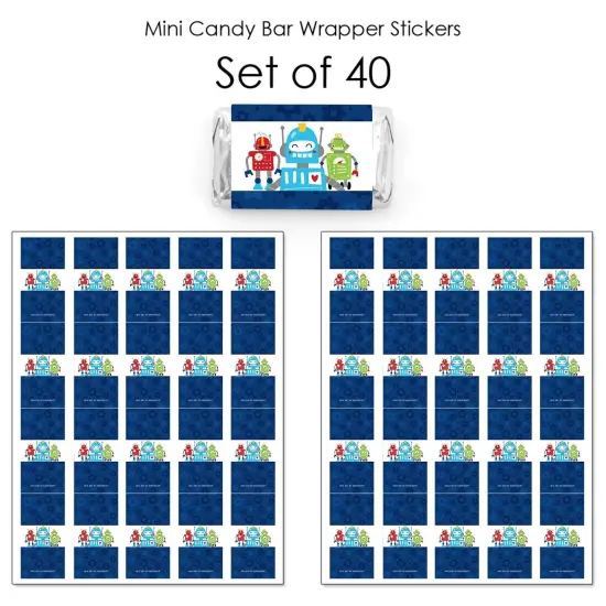 Big Dot of Happiness Gear Up Robots - Mini Candy Bar Wrapper Stickers - Birthday Party or Baby Shower Small Favors - 40 Count {4}