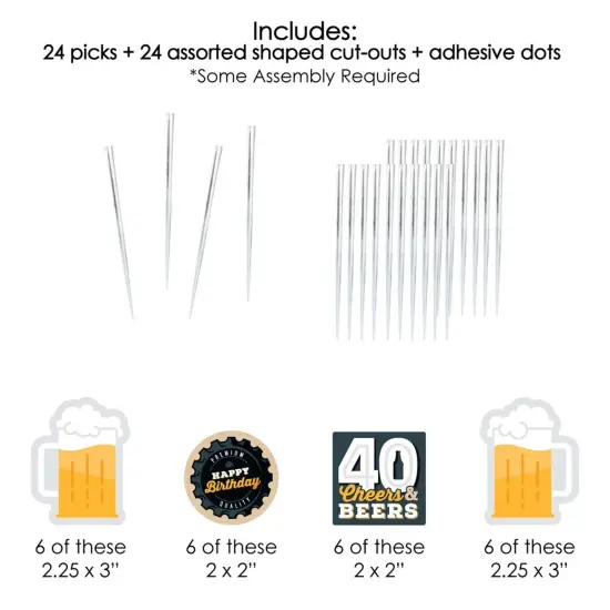 Big Dot of Happiness Cheers and Beers to 40 Years - Dessert Cupcake Toppers - 40th Birthday Party Clear Treat Picks - Set of 24 {7}