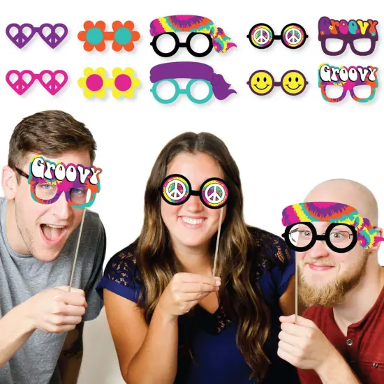 Big Dot of Happiness 60's Hippie Glasses - Paper Card Stock 1960s Groovy Party Photo Booth Props Kit - 10 Count {3}