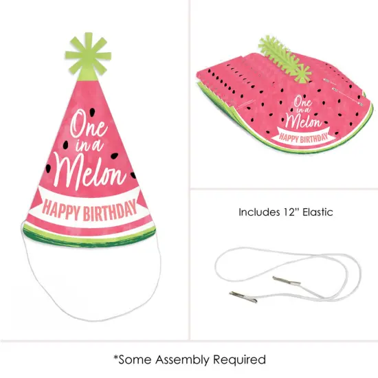 Big Dot of Happiness Sweet Watermelon - Cone Happy Birthday Party Hats for Kids and Adults - Set of 8 (Standard Size) {6}