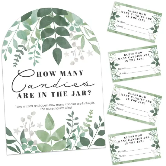 Big Dot of Happiness Boho Botanical - How Many Candies Greenery Party Game - 1 Stand and 40 Cards - Candy Guessing Game {1}