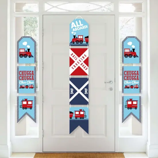 Big Dot of Happiness Railroad Party Crossing - Hanging Vertical Paper Door Banners - Steam Train Party Wall Decor Kit- Indoor Door Decor {1}