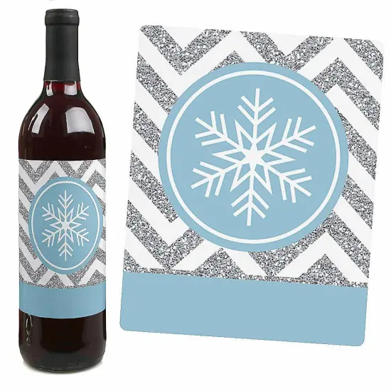 Big Dot of Happiness Winter Wonderland - Snowflake Holiday Party & Winter Wedding Decorations for Women & Men - Wine Bottle Label Stickers - Set of 4 {5}