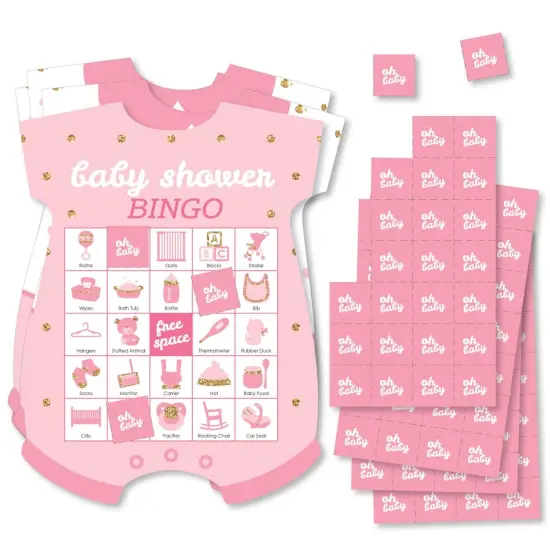 Big Dot of Happiness Hello Little One - Pink and Gold - Picture Bingo Cards and Markers - Girl Baby Shower Shaped Bingo Game - Set of 18 {1}