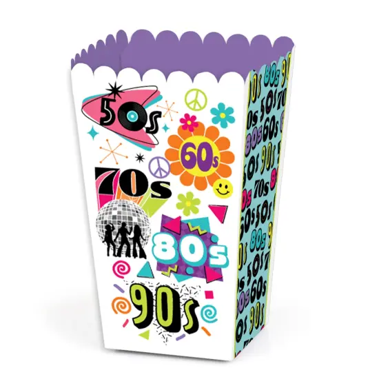 Big Dot of Happiness Through the Decades - 50s, 60s, 70s, 80s, and 90s Party Favor Popcorn Treat Boxes - Set of 12 {1}