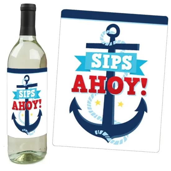 Big Dot of Happiness Ahoy It's a Boy - Nautical Baby Shower Decorations for Women and Men - Wine Bottle Label Stickers - Set of 4 {3}