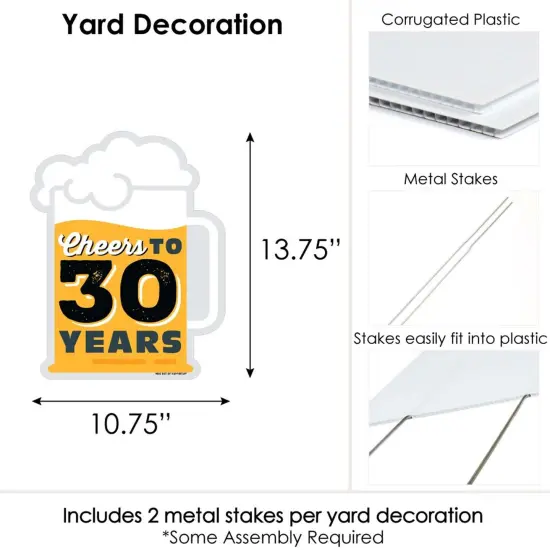 Big Dot of Happiness Cheers and Beers to 30 Years - Outdoor Lawn Sign - 30th Birthday Party Yard Sign - 1 Piece {7}