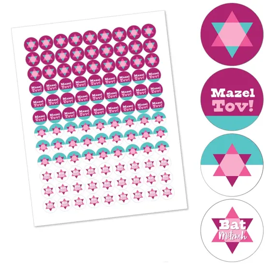 Big Dot of Happiness Pink Bat Mitzvah - Girl Party Round Candy Sticker Favors - Labels Fits Chocolate Candy (1 sheet of 108) {3}