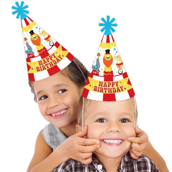 Big Dot of Happiness Carnival - Step Right Up Circus - Cone Happy Birthday Party Hats for Kids and Adults - Set of 8 (Standard Size) {3}