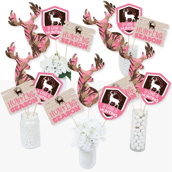 Big Dot of Happiness Pink Gone Hunting - Deer Hunting Girl Camo Baby Shower or Birthday Party Centerpiece Sticks - Table Toppers - Set of 15 {3}