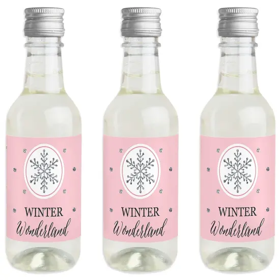 Big Dot of Happiness Pink Winter Wonderland - Mini Wine & Champagne Bottle Label Stickers - Snowflake Birthday Party or Baby Shower Favor Gift - 16 Ct {1}