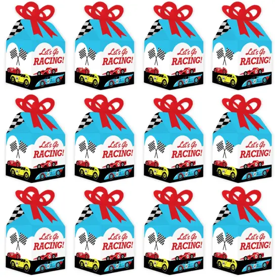 Big Dot of Happiness Let's Go Racing - Racecar - Square Favor Gift Boxes - Race Car Birthday Party or Baby Shower Bow Boxes - Set of 12 {6}