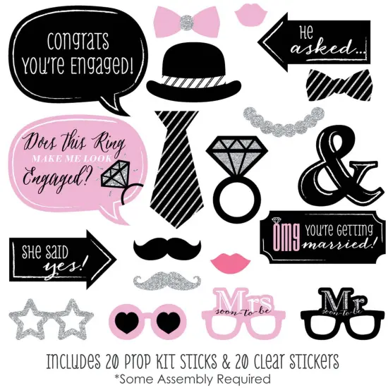 Big Dot of Happiness Omg, You're Getting Married - Engagement Photo Booth Props Kit - 20 Count {3}