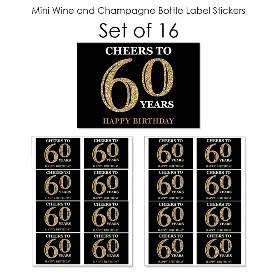 Big Dot of Happiness Adult 60th Birthday - Gold - Mini Wine & Champagne Bottle Label Stickers - Birthday Party Favor Gift for Women & Men - Set of 16 {7}