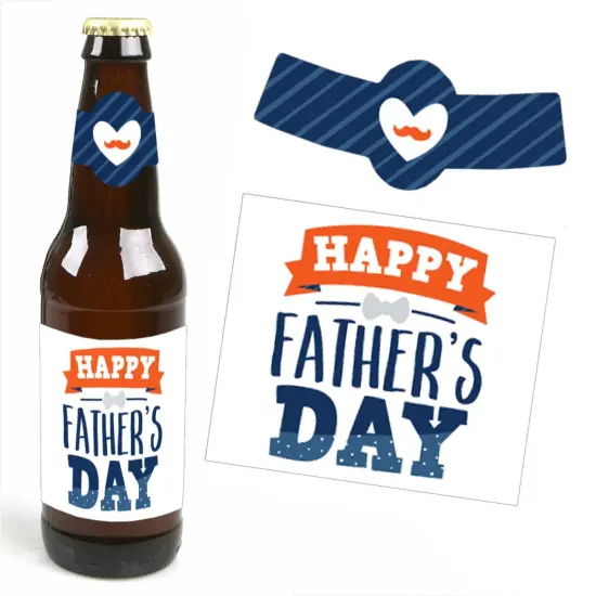 Big Dot of Happiness Happy Father's Day - We Love Dad Party Decorations for Men - 6 Beer Bottle Label Stickers and 1 Carrier {4}