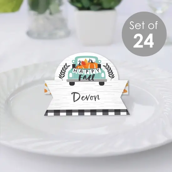 Big Dot of Happiness Happy Fall Truck - Harvest Pumpkin Party Tent Buffet Card - Table Setting Name Place Cards - Set of 24 {3}