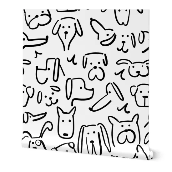 Peel & Stick Wallpaper 2FT Wide Doodle Dogs Black And White Cute Modern Whimsical Dog Custom Removable Wallpaper by Spoonflower {7}