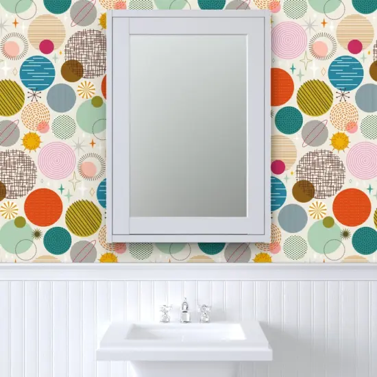 Pre-Pasted Wallpaper 2FT Wide Mid Century Modern Atomic Age Retro Space Galaxy Sci Fi Outer Planets Custom Pre-pasted Wallpaper by Spoonflower {6}