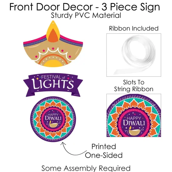 Big Dot of Happiness Happy Diwali - Hanging Porch Festival of Lights Party Outdoor Decorations - Front Door Decor - 3 Piece Sign {6}