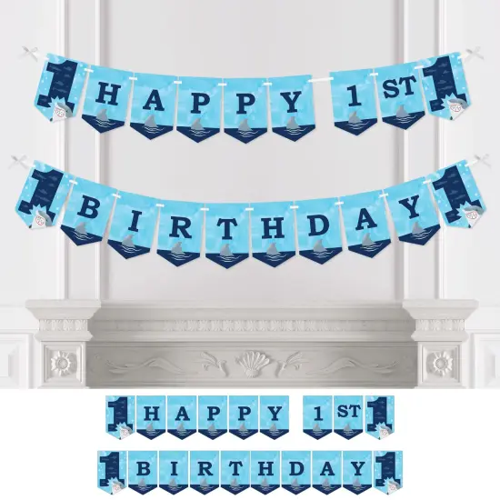 Big Dot of Happiness 1st Birthday Shark Zone - Jawsome Shark First Birthday Party Bunting Banner - Party Decorations - Happy 1st Birthday {1}